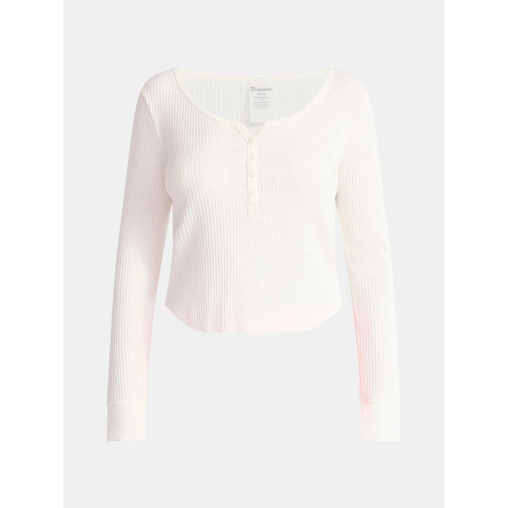 Scoop Neck Y2K Vibe Ribbed Shirttail Henley Top XL Winter White Cream‎ Shirt NWT - Picture 4 of 11